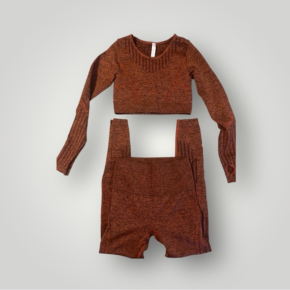 Rust Orange Knit Crop Top and Leggings Set